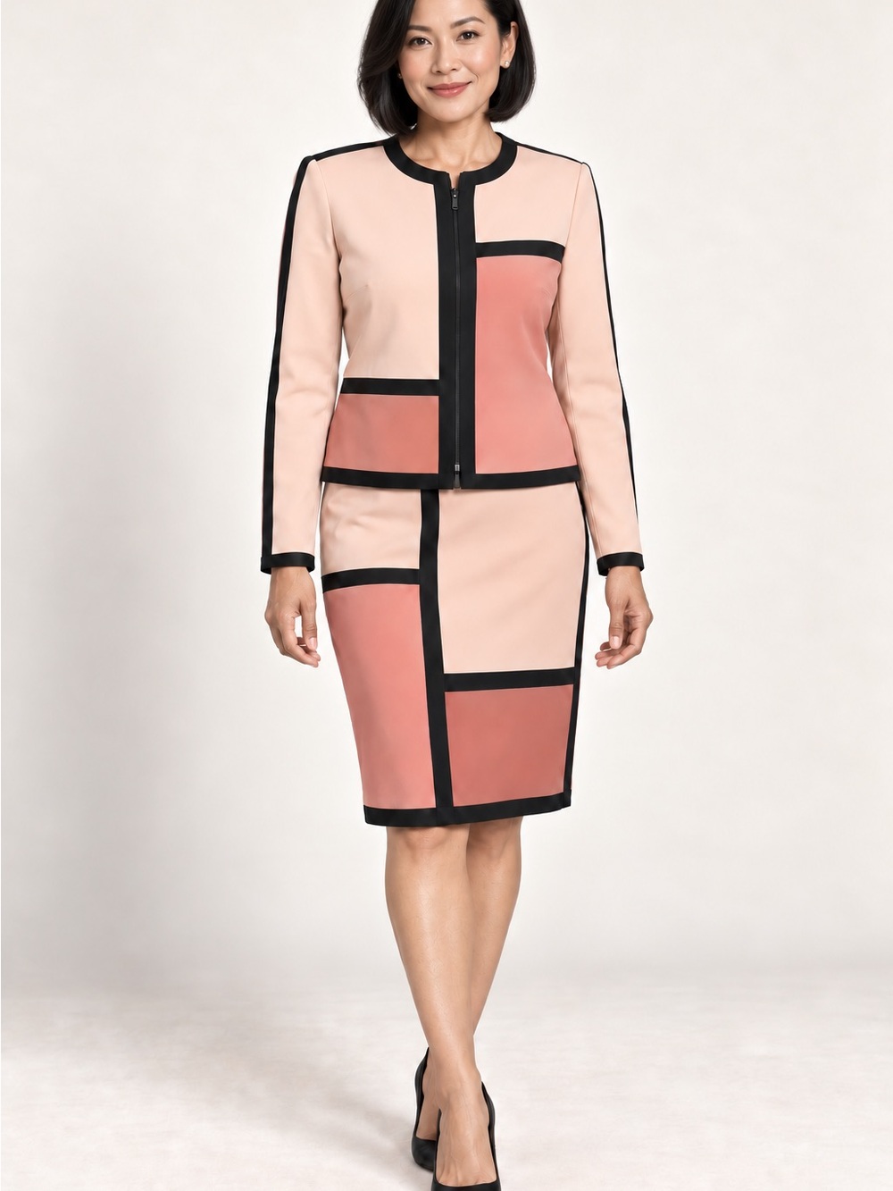 Studio G Colorblock Jacket & Skirt Suit Set 3 Shades Pink & Black Size 4